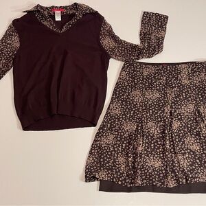 Vintage Anne Klein Floral Blouse and pleated Skirt Set